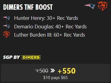 Patriots vs. Bears parlay picks: Bet these Thursday Night Football props at boosted +550 odds on bet365