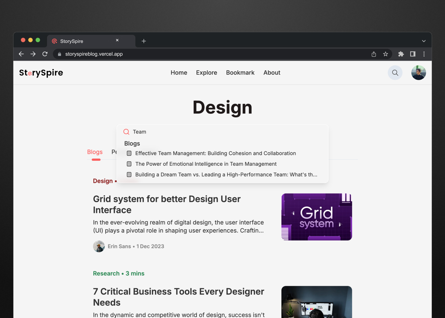 Advanced search for finding blogs, topics and users across the app