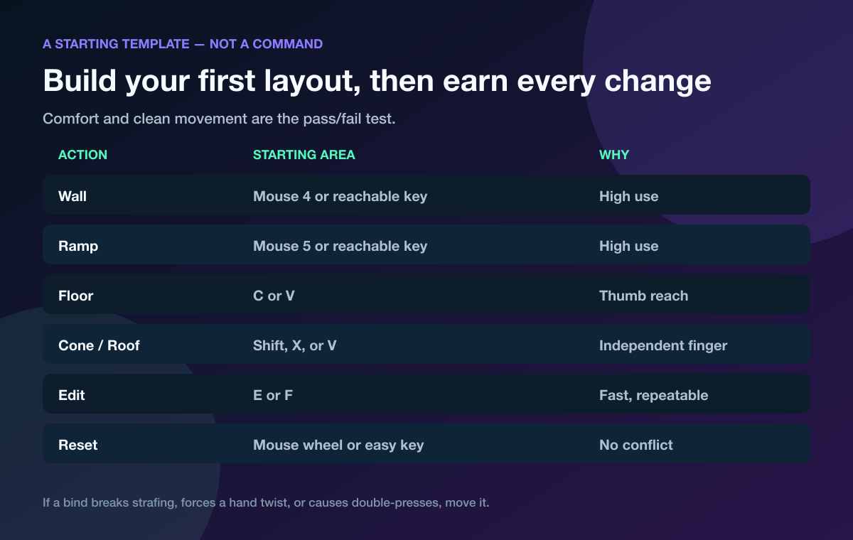Starting template for Fortnite build keybinds, edit, and reset