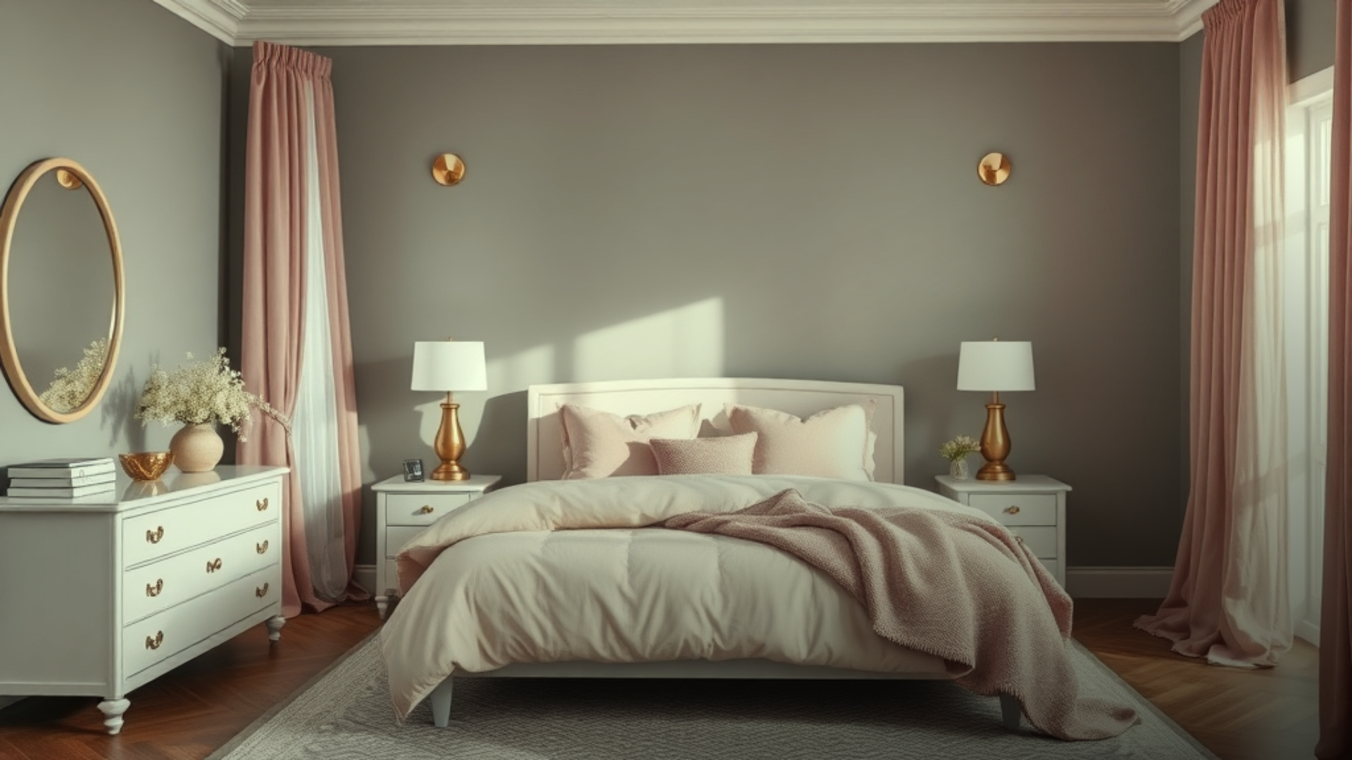 Quarto de casal cinza minimalista