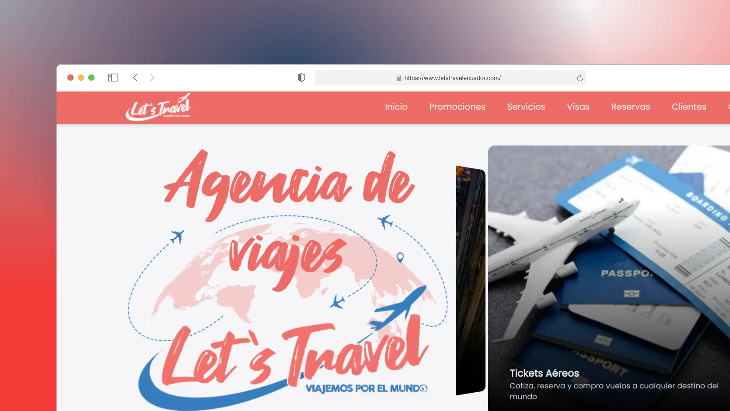 image lets travel web page