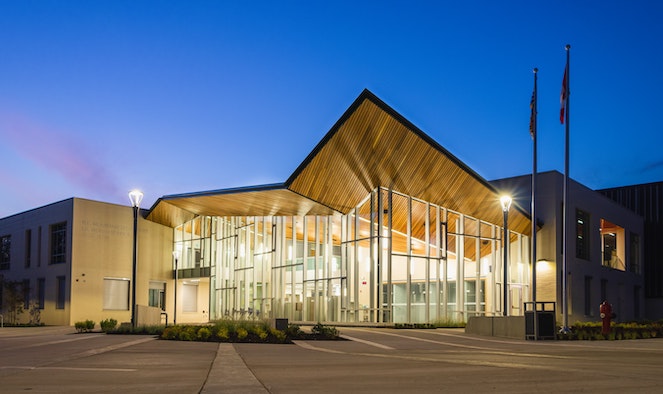 Beautiful campus building at night