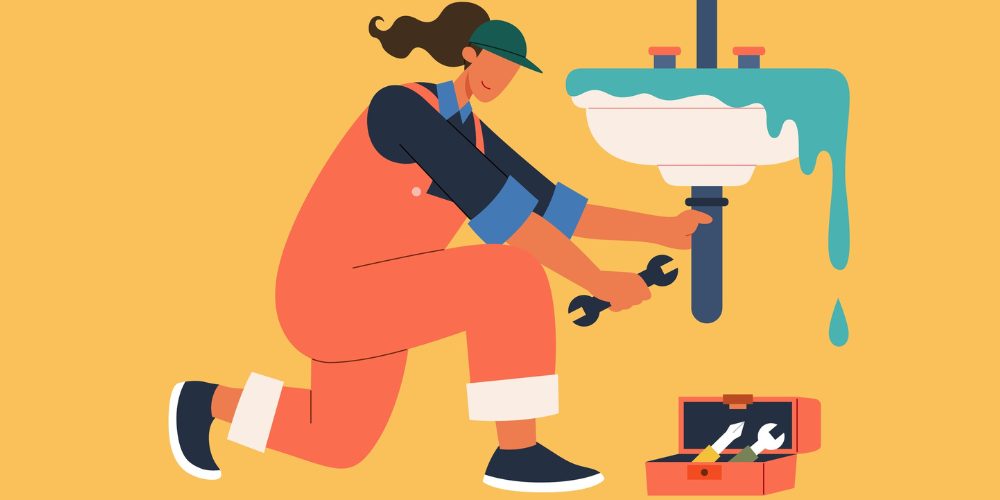 illustration of a woman fixing a sink