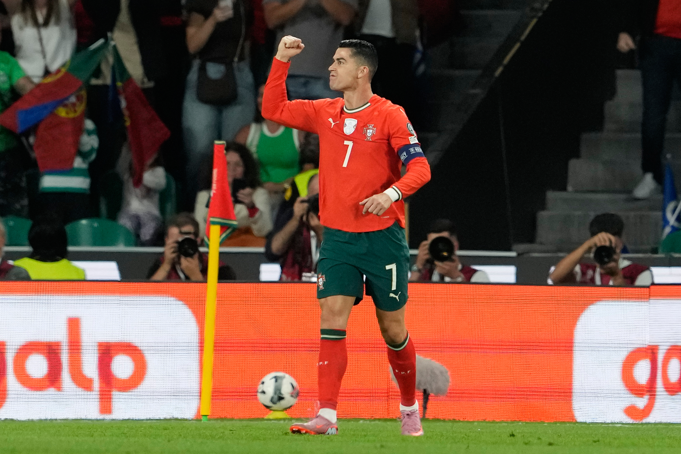 Cristiano Ronaldo celebrating for Portugal.