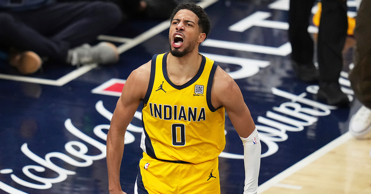 Tyrese Haliburton celebrating a bucket.
