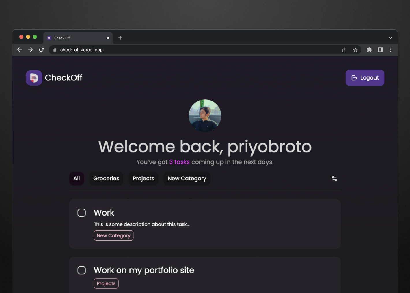 Show the Task and Check it off once done