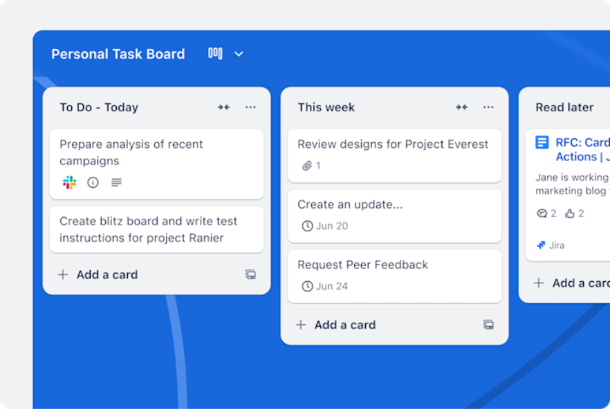 Trello: карточки в колонках личной доски