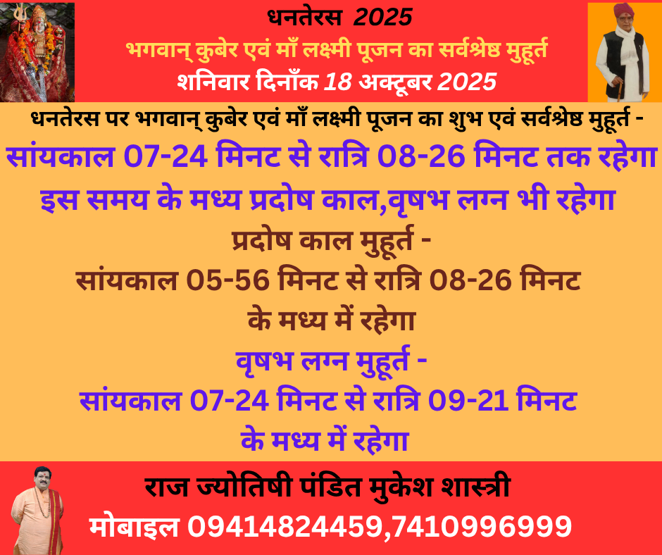 DHANTERAS PUJA SHUBH MUHURAT
