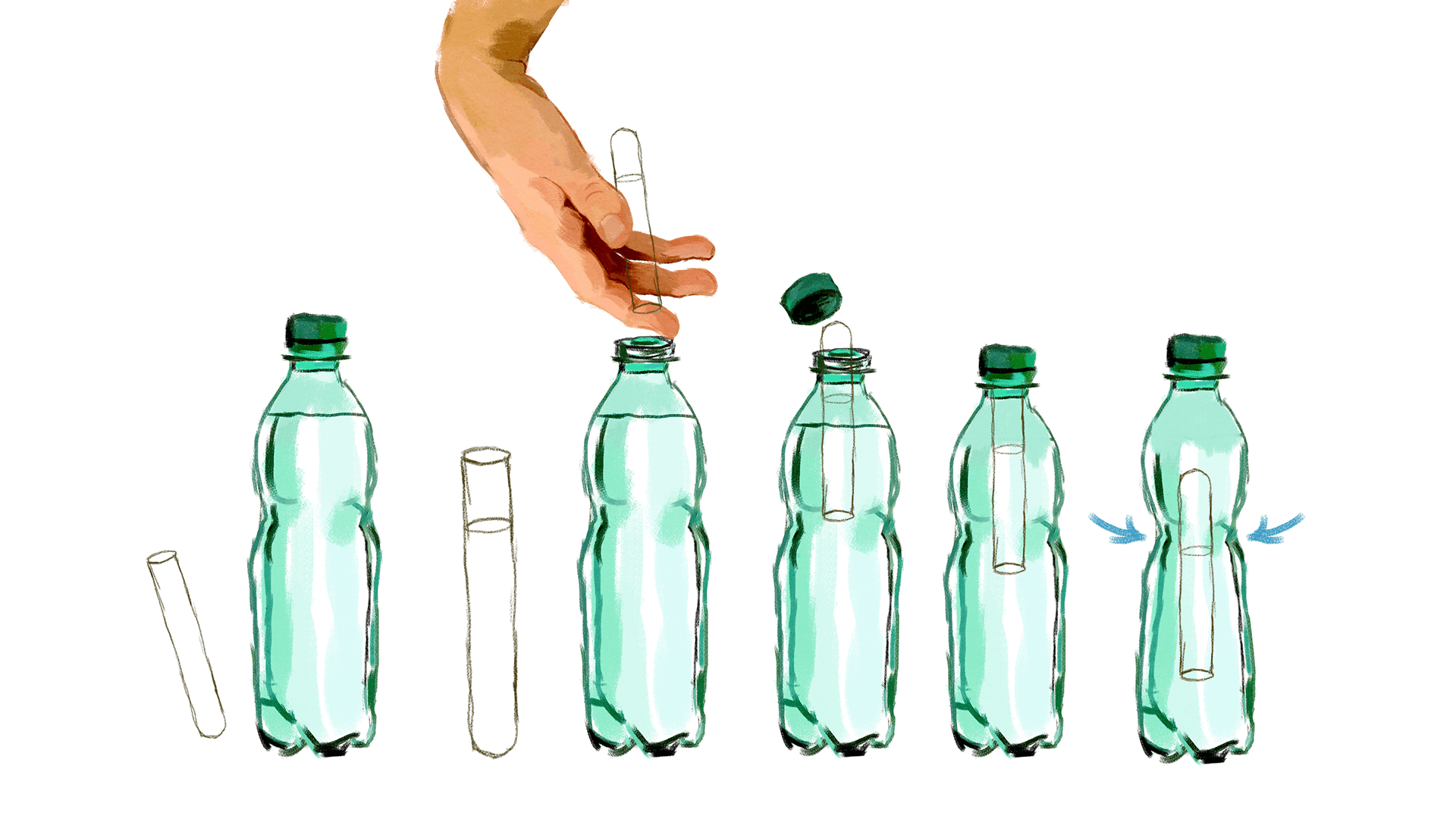 Experimento del diablillo cartesiano con botella y tubo de escarcha